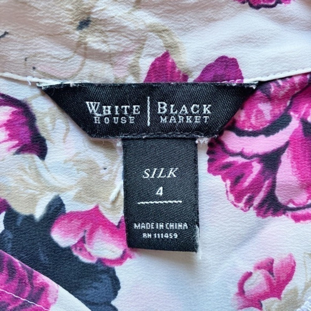 White House Black Market Pink Silk Floral Blouse - Picture 7 of 10